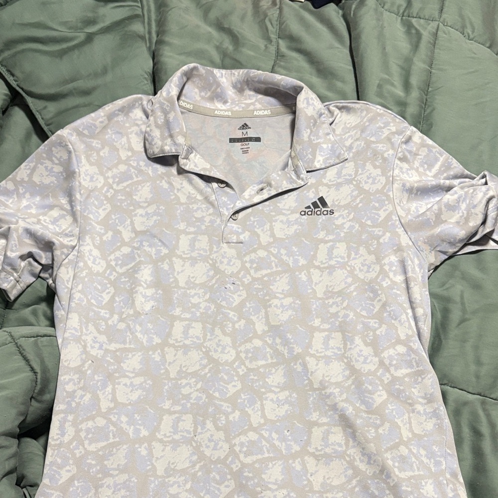 Adidas Men's Patterned Polo Shirt in Light Gray